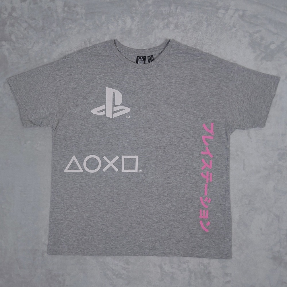 Vintage PlayStation T-Shirt Gray Japanese Writing Logo Boxy Men Size M